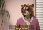  3d_(artwork) anthro blender_(software) blinds clothed clothing digital_media_(artwork) english_text eyewear female glasses hair houseplant linna_(patchkatz) mammal meme office procyonid raccoon red_hair sentharn shitpost solo text the_office 