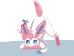  2021 4:3 ambiguous_gender ass_up blue_inner_ear eeveelution feral fur hi_res leg_markings looking_aside markings nintendo pink_body pink_ears pink_fur pink_tail pok&eacute;mon pok&eacute;mon_(species) quadruped raised_tail socks_(marking) solo sum sylveon video_games white_body white_fur 