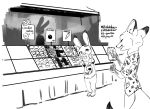  2021 anthro canid canine cellphone clothed clothing cookie disney eating english_text female food fox fully_clothed gesture hi_res holding_cellphone holding_food holding_object holding_phone inktober inktober_2021 judy_hopps judyhopps44 lagomorph leporid male mammal monochrome nick_wilde phone rabbit red_fox text thumbs_up zootopia 
