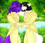  anthro black_hair canid canine canis cassielink digit_ring digital_drawing_(artwork) digital_media_(artwork) duo fluffy fur glistening glistening_body glistening_skin hair hi_res jewelry male male/male mammal noses_touching nuzzling purple_body purple_fur purple_hair ring romantic romantic_couple sketch suits wedding wedding_ring wolf 