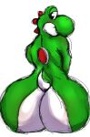  anthro big_butt butt dinosaur green_body hi_res looking_at_viewer looking_back looking_back_at_viewer male mario_bros nintendo nude pony_dreaming raised_tail red_shell reptile scalie shell sitting sketch solo video_games yoshi 