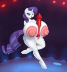  2016 5_fingers absurd_res anthro areola badgerben between_breasts big_breasts big_nipples blue_eyes breasts cutie_mark equid equine eyelashes female fingers fireworks friendship_is_magic hair hasbro hi_res holding_object horn huge_breasts hyper hyper_breasts looking_at_viewer mammal my_little_pony nipples nude open_mouth purple_hair purple_tail rarity_(mlp) solo unicorn white_body 