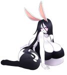 anarchy_puppet anthro big_breasts black_hair breasts cleavage clothed clothing female fur hair hi_res huge_breasts lagomorph leporid mammal rabbit solo white_body white_fur 