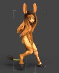  3d_(artwork) accessory ambiguous_gender anthro asinus blush brown_body brown_eyebrows brown_eyes brown_hair butt clothing covering covering_chest covering_crotch covering_self curled_hair digital_media_(artwork) donkey embarrassed equid equine eyebrows fur furgonomics geir girly hair hybrid mammal mostly_nude mottled nude on_one_leg open_mouth poju_(geir) simple_background solo standing tail_accessory tail_clothing tail_tuft tuft unfinished young 