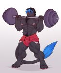  2021 abs anthro barbell biceps big_bulge black_body black_fur black_hair blue_body blue_eyes blue_fur blue_hair bodily_fluids body_hair bottomwear bottomwear_only bulge chest_tuft claws clothed clothing digital_media_(artwork) exercise felid finger_claws fur hair happy_trail hi_res lucamew male mammal melanistic muscular muscular_anthro muscular_male nipple_piercing nipples pantherine pawpads paws pecs piercing pink_pawpads pubes quads shadow shoguru shorts shorts_only simple_background smile solo sweat sweatdrop tail_tuft teeth toe_claws topless tuft weightlifting weights whiskers workout 