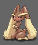  blush breasts brown_body covering covering_breasts female hi_res lagomorph leporid long_ears looking_at_viewer lopunny mammal megi nintendo pok&eacute;mon pok&eacute;mon_(species) rabbit red_eyes solo video_games 