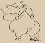  ambiguous_gender anthro avian big_butt bird butt clothing crotch_tuft footwear footwear_only galliform huge_butt looking_at_viewer mostly_nude narrowed_eyes nipples overweight phasianid plumage shoes shoes_only smokey_blokey sneakers solo text thick_thighs tuft turkey twerkey 