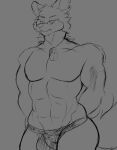  absurd_res anthro bulge calupoh canid canine canis clothed clothing darkandlife2 dog_tags domestic_dog hi_res jockstrap jockstrap_only male mammal monochrome muscular muscular_anthro muscular_male scar sketch solo underwear underwear_only unfinished 