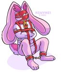  ambiguous_gender anthro bdsm blindfold bound collar cuffs_(clothing) gag gagged kiwyne lagomorph leporid mammal rabbit restraints solo straitjacket yahlunna 