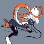  1:1 absurd_res anthro breasts dragon female hi_res horn long_tail pinup pose ranillopa rubber simple_background solo wide_hips 