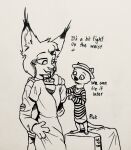  2021 ambiguous_gender clothed clothing dialogue dress english_text felid feline fully_clothed hi_res inktober inktober_2021 lutrine lynx mammal marc_(theblueberrycarrots) mustelid otterly_(character) simple_background size_difference standing text theblueberrycarrots traditional_media_(artwork) white_background 