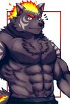  abs anthro black_body black_fur fire flaming_hair flaming_mane fur furlong_(live-a-hero) hi_res hyaenid lifewonders live-a-hero male mammal muscular muscular_anthro muscular_male nipples pecs pseudo_hair pseudo_mane sdeekkk shirtless solo video_games yellow_eyes 