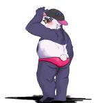  1:1 2019 absurd_res alp_(tas) anthro belly blush butt clothing giant_panda hat headgear headwear hi_res kemono lifewonders male mammal overweight p_o purple_body simple_background solo tokyo_afterschool_summoners underwear ursid video_games white_background white_body young 