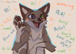  2021 5_fingers ambiguous_gender black_nose canid canine digital_media_(artwork) english_text fingers heterochromia hyilpi mammal open_mouth smile teeth text tongue 