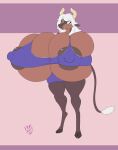  2019 absurd_res anthro areola areola_slip big_breasts biped bovid bovine breast_expansion breasts brown_body brown_fur brown_nipples cattle countershade_fur countershading expansion female fur green_eyes hair hi_res hooves horn huge_breasts hyper hyper_breasts long_hair mammal nipples signature solii_(gizmo1205) solo tail_tuft tan_body tan_fur tuft vant_talon white_hair year 