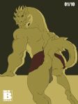  absurd_res anthro balls bottomwear butt clothing demon dragon flashing genitals hi_res loincloth looking_at_viewer male mrsb muscular presenting raised_tail red_eyes shendu solo 