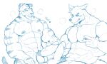  2017 alternate_version_at_source anthro anthro_on_anthro balls barazoku blush bodily_fluids canid canine canis duo facial_hair felid frottage genital_fluids genitals hi_res looking_pleasured male male/male mammal muscular nipple_fetish nipple_play pantherine penis pubes sex signature simple_background tiger white_background wolf zupat 
