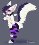  absurd_res adra anthro big_ears blush bodily_fluids breasts breath canid canine clothing collar ejaculation female fennec fingering fox fur genital_fluids hi_res hypnosis legwear mammal mind_control panting purple_eyes pussy_juice raised_leg small_breasts solo spunky_mutt thigh_highs white_body white_fur 