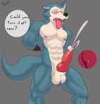  abs absurd_res animal_genitalia anthro balls beastars blush bodily_fluids bound canid canine canis charlieleobo cum cumshot dialogue digital_media_(artwork) ejaculation english_text erection fur genital_fluids genitals grey_body grey_fur hands-free hi_res knot legoshi_(beastars) looking_pleasured looking_up male mammal muscular muscular_anthro muscular_male nipples nude pecs penis saliva sex_toy simple_background solo text tongue tongue_out vibrator wolf 