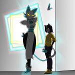  1:1 absurd_res alolan_meowth anthro blush bulge deepfriedlasereyes deltarune duo entwined_tails female hi_res machine male male/female nintendo pok&eacute;mon pok&eacute;mon_(species) regional_form_(pok&eacute;mon) robot tail_coil tasque_manager undertale_(series) video_games vinci_(itsmemtfo4) 