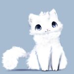 1:1 ambiguous_gender blue_eyes blue_sclera domestic_cat felid feline felis feral fluffy fluffy_tail fur hi_res looking_at_viewer mammal paws simple_background smile snoiifoxxo solo tuft white_background white_body white_fur 