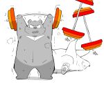  2021 absurd_res anthro biped black_nose bodily_fluids duo exercise gayousi7 grey_body hi_res kemono lying mammal overweight simple_background sweat ursid white_background white_body workout 