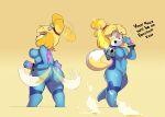  2021 5_fingers animal_crossing anthro big_butt blonde_hair breasts butt butt_pose canid canine canis clothed clothing dialogue digital_media_(artwork) dipstick_tail domestic_dog english_text female fingers gun hair handgun hi_res holding_gun holding_object holding_weapon isabelle_(animal_crossing) looking_at_viewer mammal markings metroid nintendo open_mouth pistol pose ranged_weapon scrabble007 shih_tzu simple_background solo tail_markings tail_motion tailwag talking_to_viewer text thick_thighs tight_clothing toy_dog video_games weapon zero_suit 