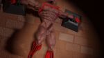  16:9 3d_(artwork) abs anthro balls bdsm biceps big_muscles bondage bound bovid bovine brick_wall clothed clothing digital_media_(artwork) faceless_character faceless_male facial_hair footwear genitals gloves goatee handcuffed handwear hi_res male male/male mammal manly mindorbody muscular muscular_anthro muscular_male nipples partially_clothed pecs penis quads red_clothing red_footwear red_gloves red_handwear red_harness red_socks socks solo wall_(structure) widescreen 