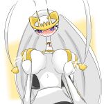  1:1 2020 antennae_(anatomy) anthro arthropod big_breasts blue_pupils blush bodily_fluids breasts choker female friita hand_on_breast insect jewelry lactating milk necklace nintendo nipples not_furry pheromosa pok&eacute;mon pok&eacute;mon_(species) pupils purple_eyes simple_background solo ultra_beast video_games white_background 