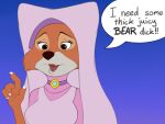  2020 anthro billboi breasts brown_eyes canid canine claws clothed clothing dialogue disney english_text female fox fully_clothed fur headdress hi_res maid_marian mammal open_mouth orange_body orange_fur robin_hood_(disney) solo speech_bubble text 