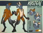  anthro arm_markings athletic balls blep canid canine expressions genitals hi_res jewelry kosten male mammal maned_wolf markings model_sheet muted_color necklace pawpads penis pose scared smile solo tongue tongue_out zanity 