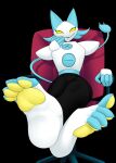  anthro blue_fingers blue_toes chair deltarune domestic_cat empty_eyes feet felid feline felis fingerless_(marking) foot_fetish foot_focus furniture hi_res looking_at_viewer machine male mammal pawpads pseudo_onion robot soles solo tasque_manager toeless_(marking) toes undertale_(series) video_games yellow_eyes yellow_pawpads 