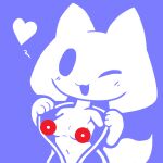  &lt;3 1:1 anonymous_artist anthro blue_background blush breasts clothing clyde_(discord) convenient_censorship discord_(app) felid feline female flashing fur mammal navel one_eye_closed open_mouth simple_background solo undressing white_body white_fur wink 