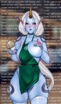  apron apron_only areola big_breasts blue_body blue_skin blush bodily_fluids breasts clothing container cup english_text erect_nipples female green_apron hair hi_res horn horned_humanoid huge_breasts humanoid humanoid_pointy_ears i_mean_breast_milk lactating league_of_legends legwear lips long_hair looking_at_viewer meme merellyne milk_drip mostly_nude nipples not_furry pink_nipples ponytail riot_games skindentation solo soraka starbucks text thick_lips thick_thighs thigh_highs video_games white_hair wide_hips yellow_eyes 