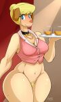  3:5 anthro big_breasts blonde_hair bottomless breasts canid canine canis cleavage clothed clothing domestic_dog female hair hi_res mammal mrs._hudson nightfaux pubes solo wide_hips 