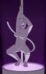  absurd_res anthro big_breasts breasts cel_shading dancing domestic_cat felid feline felis female flat_colors glowing glowing_eyes hi_res lights luster_the_cat mammal pole pole_dancing pose shaded simple_background smile solo stage tattoo the0blank0slate 