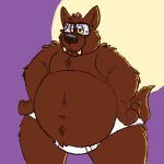  1:1 2021 anthro belly black_nose briefs brown_body brown_fur canid canine canis clothed clothing cute_fangs eyewear fur glasses humanoid_hands justabeariguess male mammal overweight overweight_male simple_background solo tighty_whities underwear underwear_only white_briefs white_clothing white_underwear wolf 