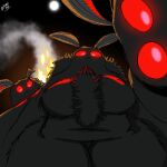  1:1 ambiguous_gender animal_humanoid antennae_(anatomy) anthro arthropod arthropod_humanoid breasts chest_tuft cryptid featureless_breasts featureless_crotch female fire first_person_view full_moon fur furry_breasts group hair hi_res humanoid insect insect_humanoid lepidopteran lepidopteran_humanoid monster moon moth moth_humanoid mothman night red_hair red_sclera slightly_chubby smoke thick_thighs tuft word360 