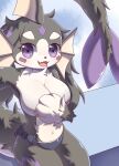  ajun_(artist) ajun_(character) anthro bandage big_breasts big_tail blush breasts clothed clothing covering covering_breasts cute_fangs digital_media_(artwork) ear_fins eyebrows eyelashes female fin fur grey_body hand_on_breast head_fin hi_res hybrid kemono looking_at_viewer mammal marine markings multicolored_body pasties purple_eyes sitting smile solo tail_fin topless topless_female two_tone_body underwear white_body 