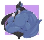  absurd_res anthro arizonathevixen big_butt black_hair blue_body blue_fur breasts butt butt_grab curvaceous curvy_figure eyebrows eyelashes female fluffy fluffy_tail fur hair hand_on_butt hi_res holding_butt huge_butt huge_thighs hyper hyper_butt looking_at_viewer looking_back lucario nintendo nude overweight overweight_anthro overweight_female pok&eacute;mon pok&eacute;mon_(species) simple_background smile solo thick_thighs trorse video_games voluptuous 