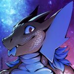  1:1 anthro blep detailed_background dragon headshot_portrait horn looking_at_viewer male neotheta night outside portrait scalie sky smile star starry_sky tongue tongue_out 