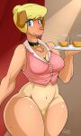  3:5 anthro big_breasts blonde_hair bottomless breasts canid canine canis cleavage clothed clothing domestic_dog female hair hi_res mammal mrs._hudson nightfaux pubes sherlock_hound_(series) solo wide_hips 