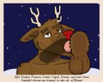  5:4 animal_genitalia animal_penis anthro blitzen cervid christmas deep_throat disembodied_penis english_text equine_penis fellatio genitals hi_res holidays lewd_latte male male/male mammal oral penile penis rudolph_the_red_nosed_reindeer sex snow solo storybook text 