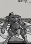  armor body_hair boots chess chest_hair clothing english_text footwear greyscale harness hi_res humanoid inktober monochrome orc orctober orctober_chess_challenge pauldron rickleone text 