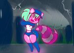  &lt;3 &lt;3_eyes anthro ballet ballet_boots big_butt boots butt clothing dancewear erect_nipples female footwear fur green_hair hair hard_light_construct hologram huge_butt kestral_spectra lolidonk mammal nipples norithics pink_body pink_fur procyonid raccoon solo young 