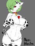  2021 3:4 absurd_res animal_bikini animal_print bell bell_collar big_breasts bikini breasts clothing collar cow_bikini cow_print female gardevoir green_hair grey_background hair hair_over_eye hand_on_breast hi_res huge_breasts humanoid legwear navel neo_mecha nintendo not_furry one_eye_obstructed pattern_clothing pattern_swimwear pok&eacute;mon pok&eacute;mon_(species) red_eyes signature simple_background skindentation smile solo swimwear thigh_highs video_games 