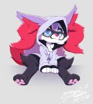  blue_eyes braixen clothed clothing eyewear freckles gingy_(gingy_k_fox) gingy_k_fox glasses hoodie looking_at_viewer nintendo pok&eacute;mon pok&eacute;mon_(species) shiny_pok&eacute;mon sitting topwear video_games 