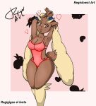  &lt;3 2021 anthro breasts brown_body brown_fur butt cleavage clothed clothing female fur hands_behind_head hi_res lingerie lopunny nintendo pok&eacute;mon pok&eacute;mon_(species) red_eyes regislowstart signature simple_background solo thick_thighs video_games wide_hips 