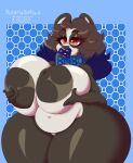  anthro big_breasts breasts collar curvy_figure female giant_panda hair hi_res huge_breasts lai_xiaoling lips mammal multicolored_hair nude solarissativa solo thick_lips ursid wide_hips 