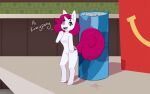  16:10 2021 anthro can container cute_fangs equid equine featureless_crotch female hair hi_res horn looking_at_viewer mammal mewmus micro open_mouth pink_hair smile solo standing unicorn white_body widescreen 